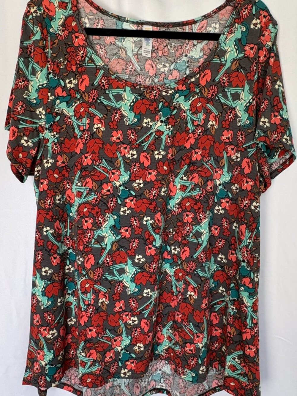 LuLaRoe Classic T 2XL Bambi Blue Grey Rust Floral Disney Tee